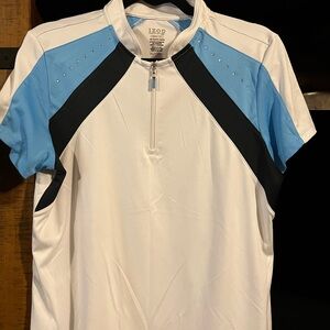 Izod White Short Sleeve Golf Polo with Light Blue and Black Panels
